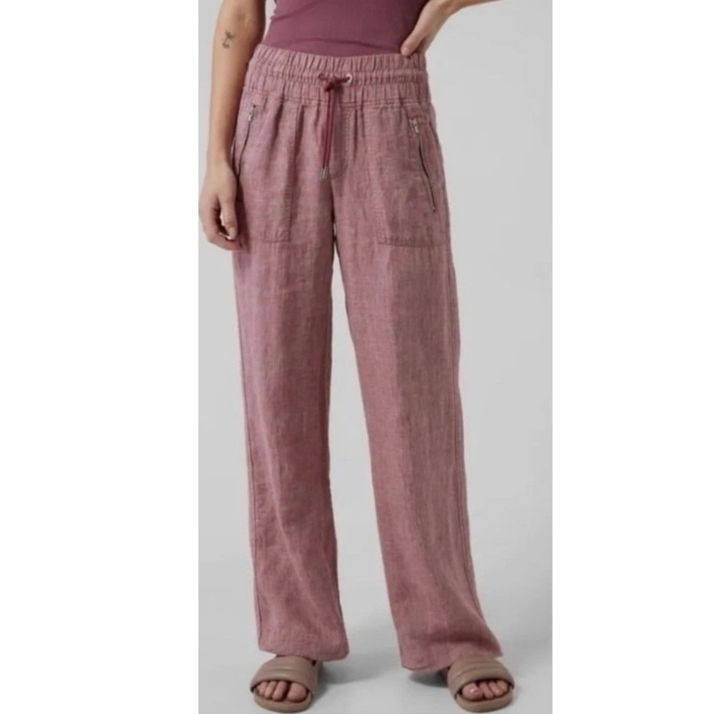 Athleta Cabo Linen Wide Leg Pants Tawny Rose Pink Elastic Waist Drawstring 4T